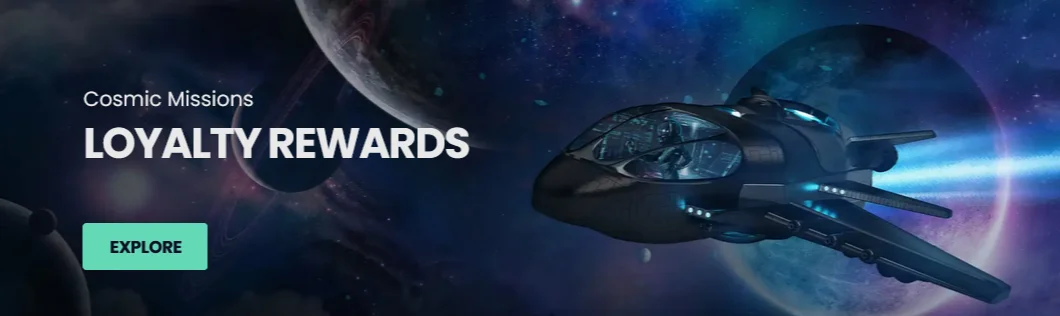 Stellar Spins loyalty rewards page, spaceship visual