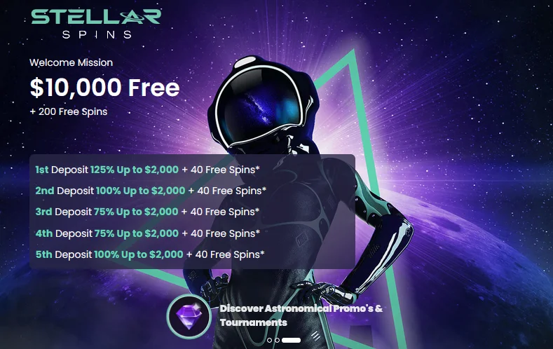 Stellar Spins welcome offer breakdown, $10,000 plus spins