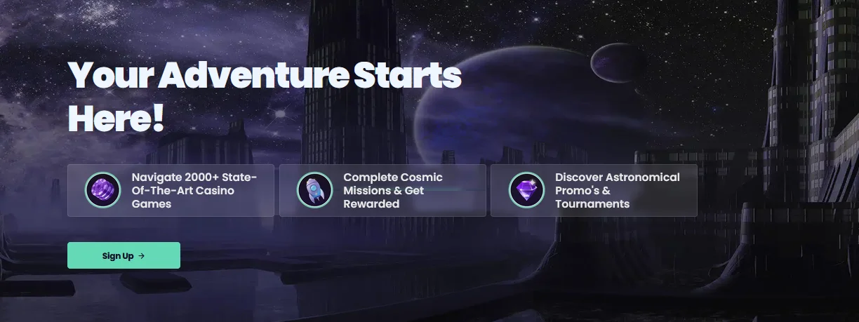 Stellar Spins landing section highlighting key features
